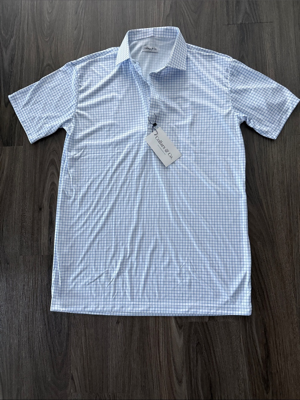 Collars & Co. Men’s Light Blue Grid Polo Shirt